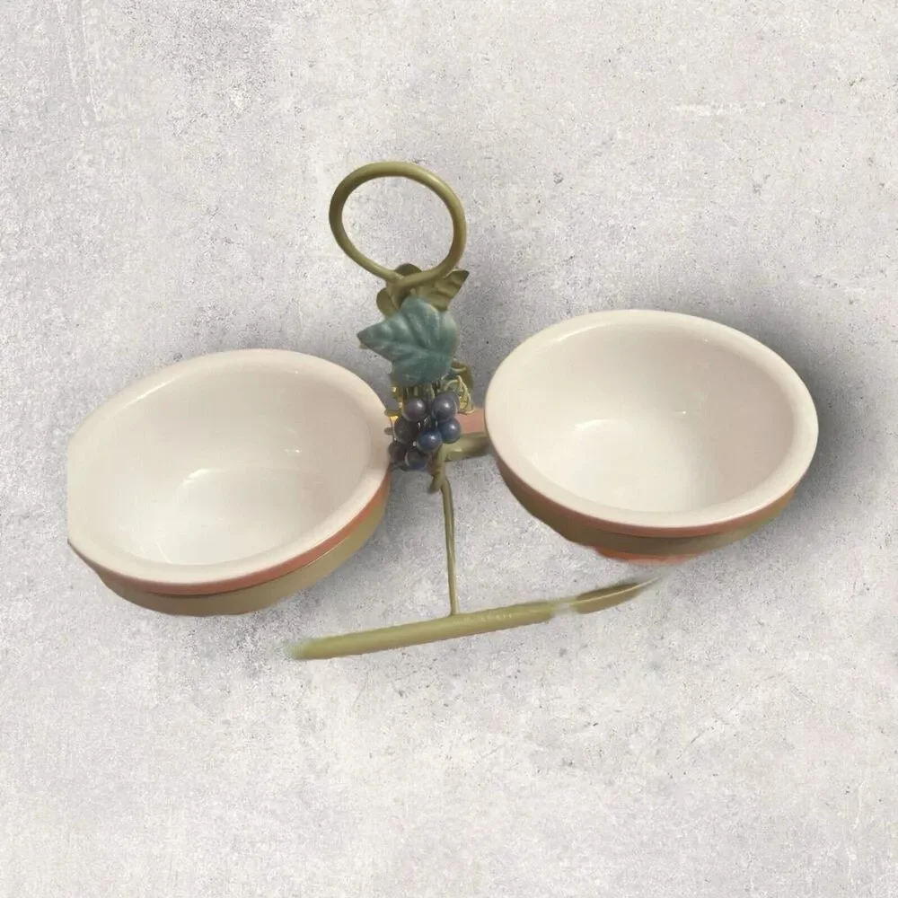 Condiment/Dip Terracotta Bowl Set With Stand
